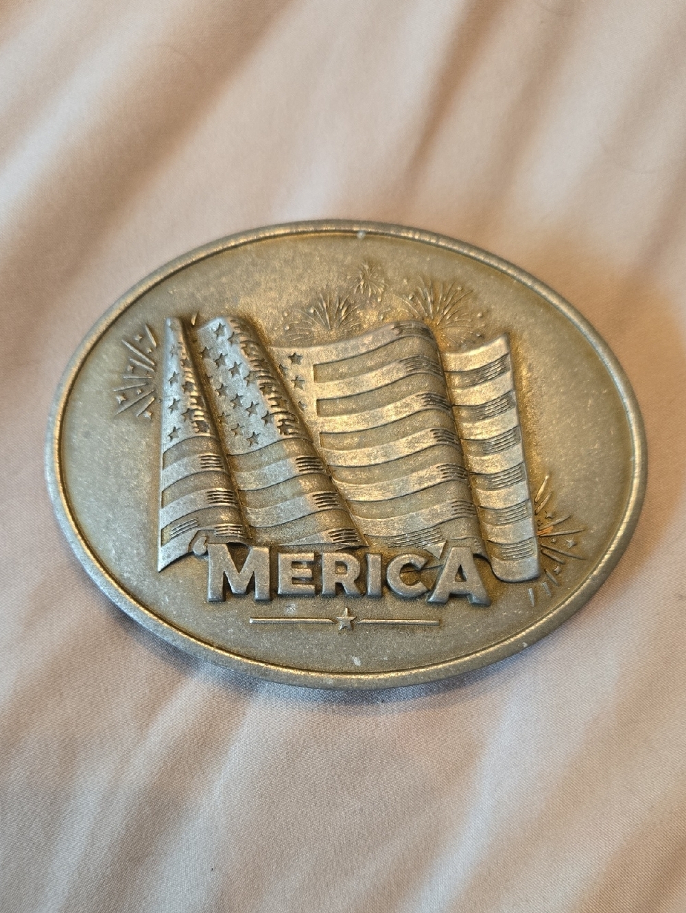 Silver 'Merica' Oval Belt Buckle - Patriotic Men's Accessory